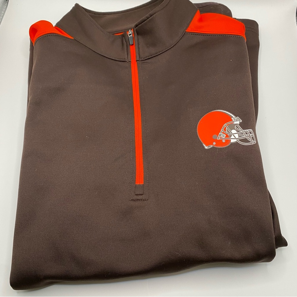 NFL Cleveland Browns Men's Quarter-Zip Pullover - Large Brown & Orange